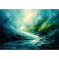 Misty coastal glow with swirling waters