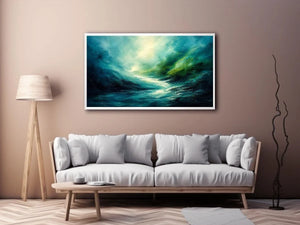 Misty coastal glow with swirling waters