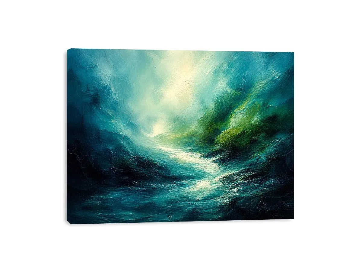 Misty coastal glow with swirling waters