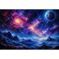 Cosmic nebula over icy alien terrain