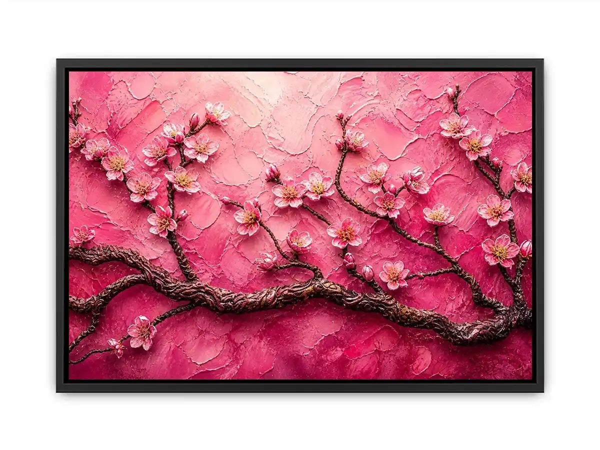 Cherry blossoms on textured pink canvas