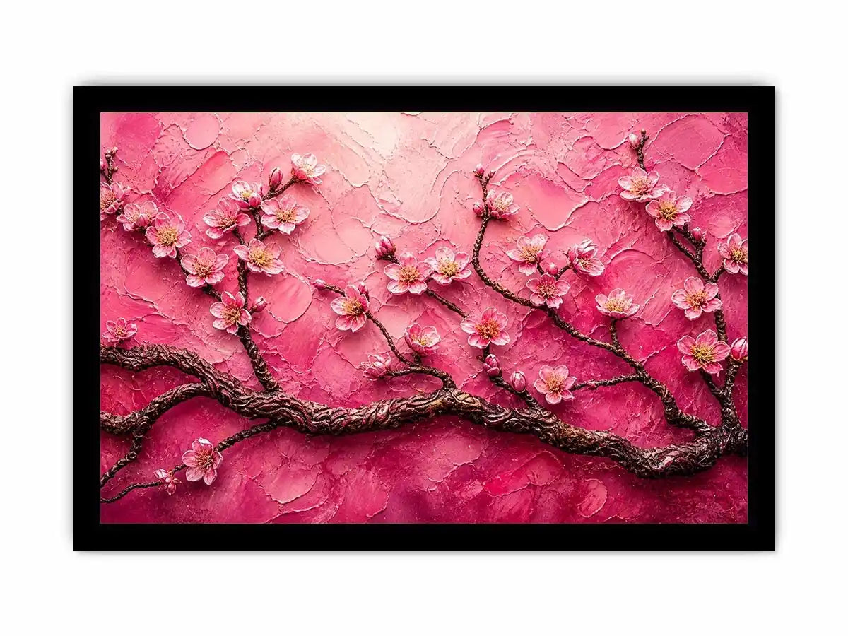 Cherry blossoms on textured pink canvas