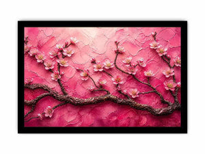 Cherry blossoms on textured pink canvas