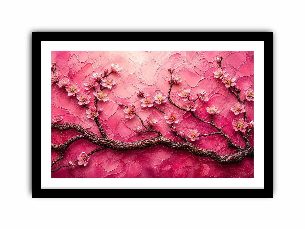 Cherry blossoms on textured pink canvas