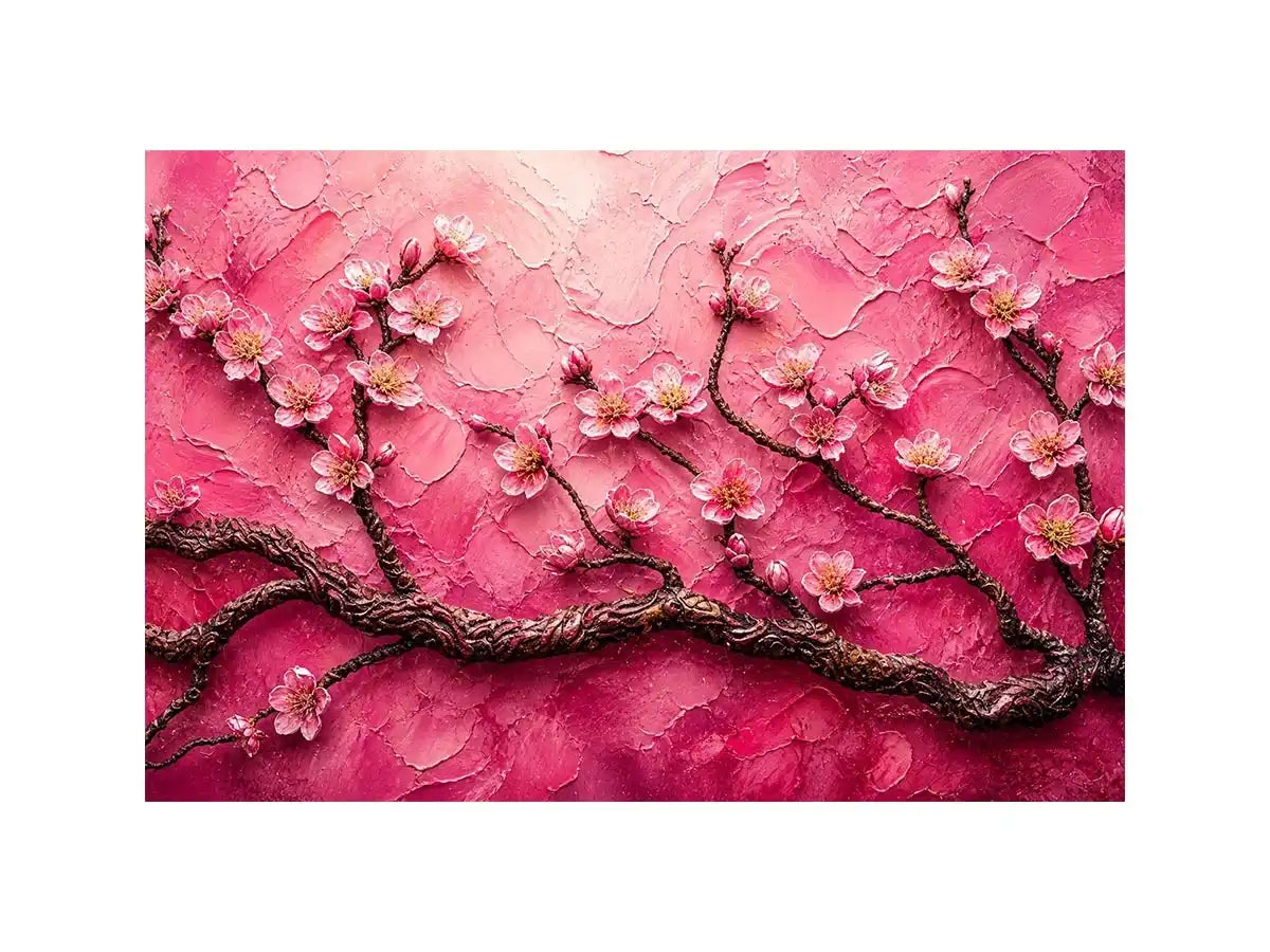 Cherry blossoms on textured pink canvas