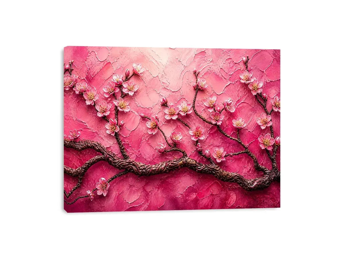 Cherry blossoms on textured pink canvas