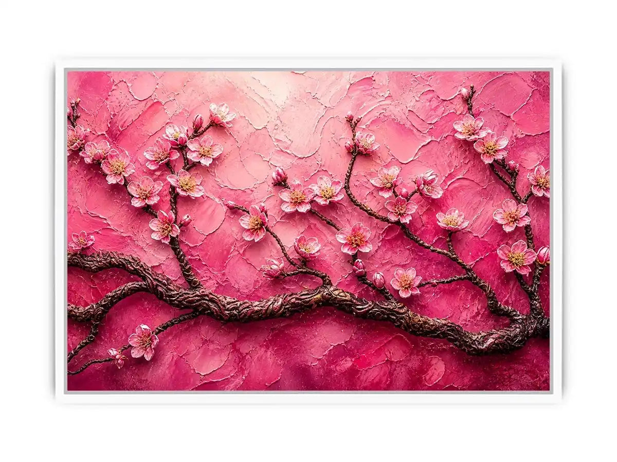 Cherry blossoms on textured pink canvas