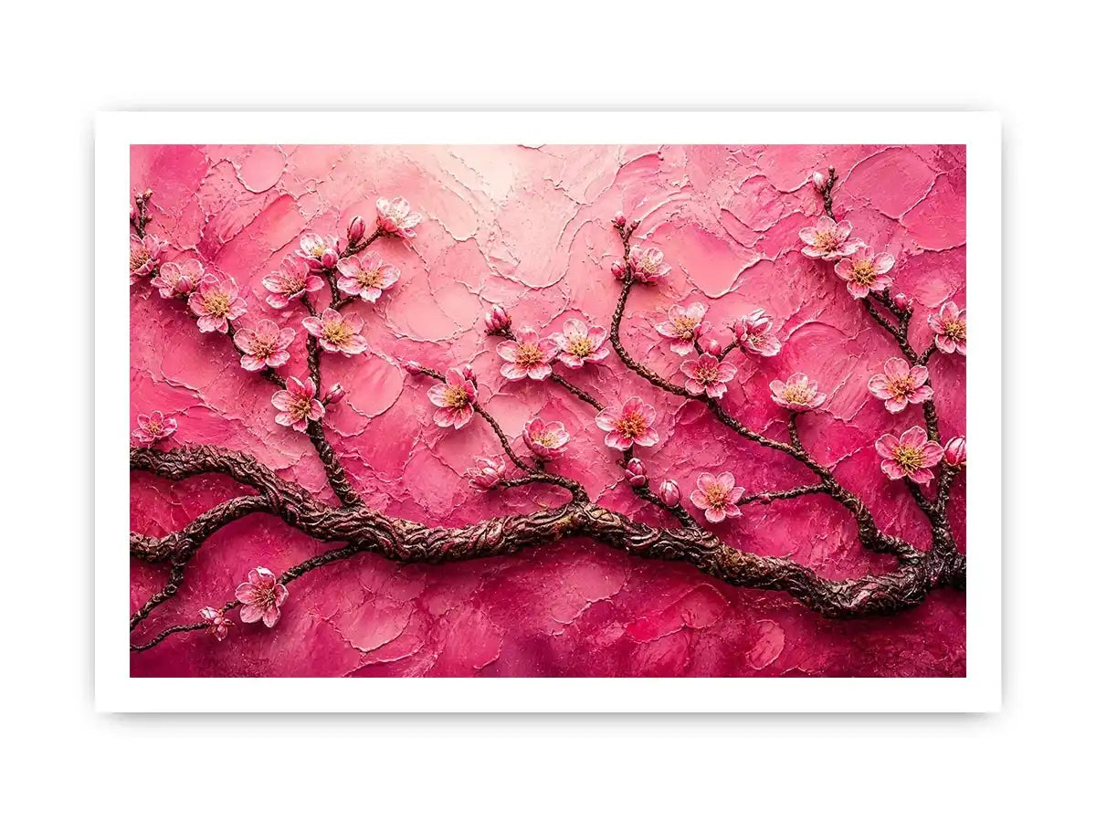 Cherry blossoms on textured pink canvas