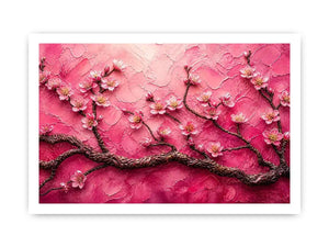 Cherry blossoms on textured pink canvas