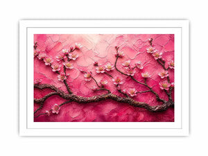Cherry blossoms on textured pink canvas