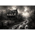Eerie abandoned farmhouse in mist
