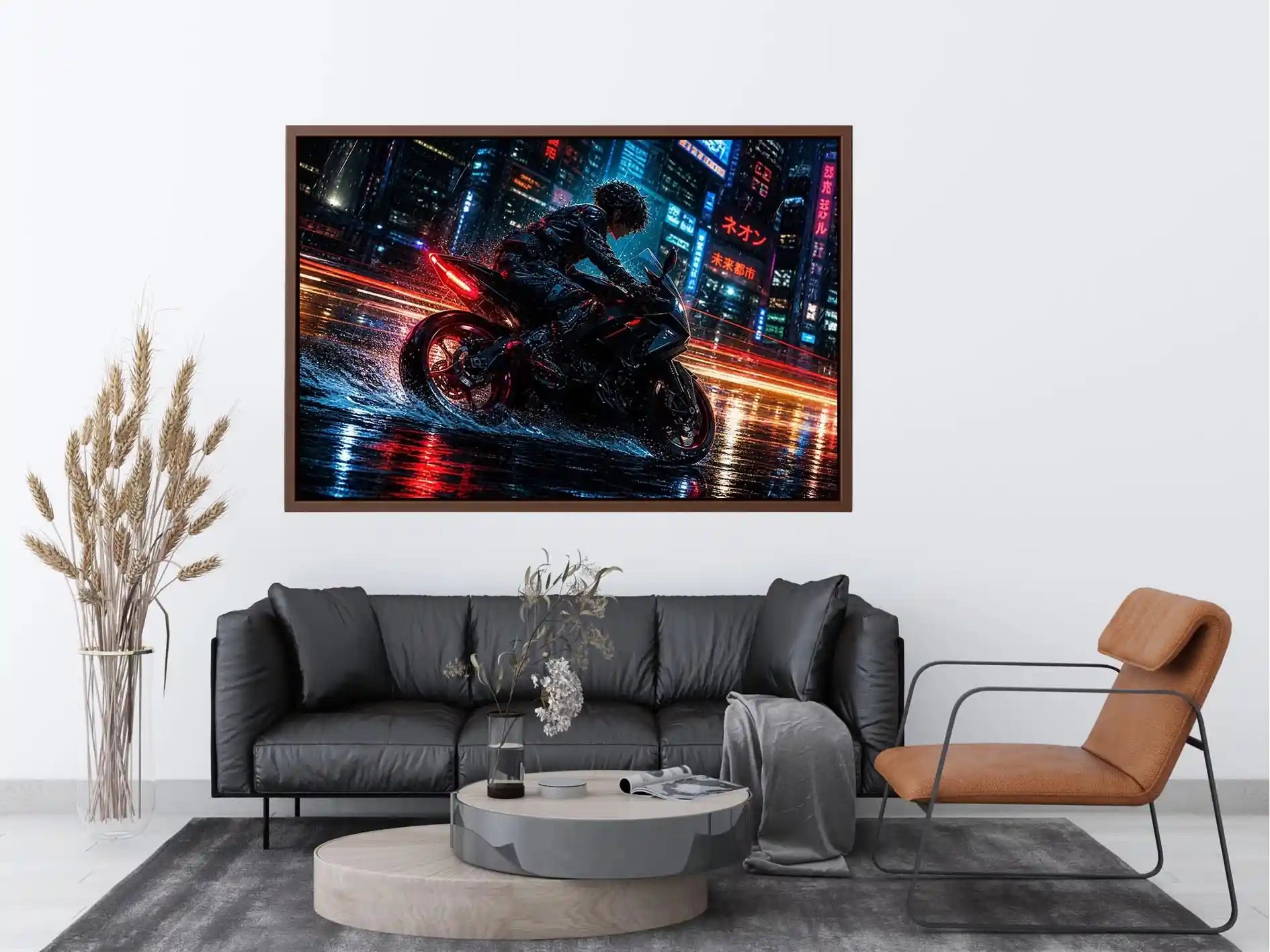Neon rider in the cyberpunk rain