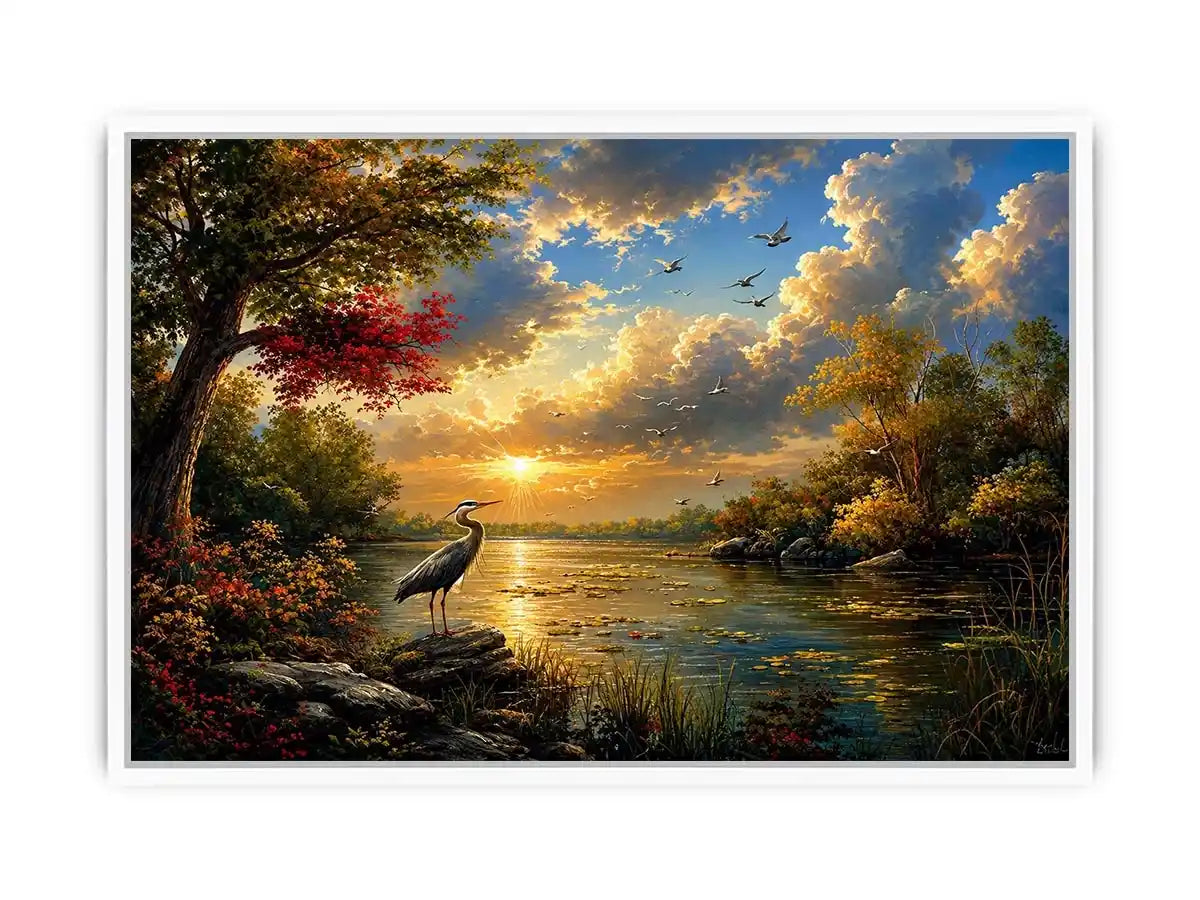 River Landscape Swan Canvas Print