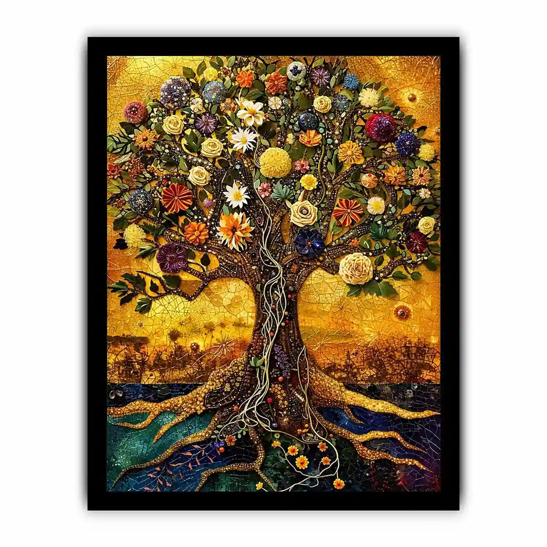 Tree of life mosaic in gold