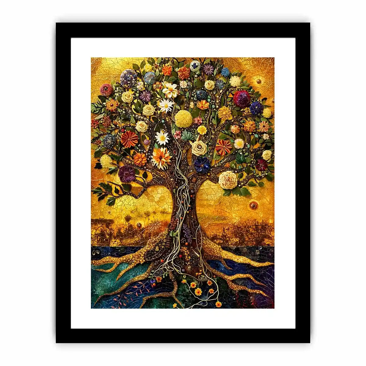 Tree of life mosaic in gold