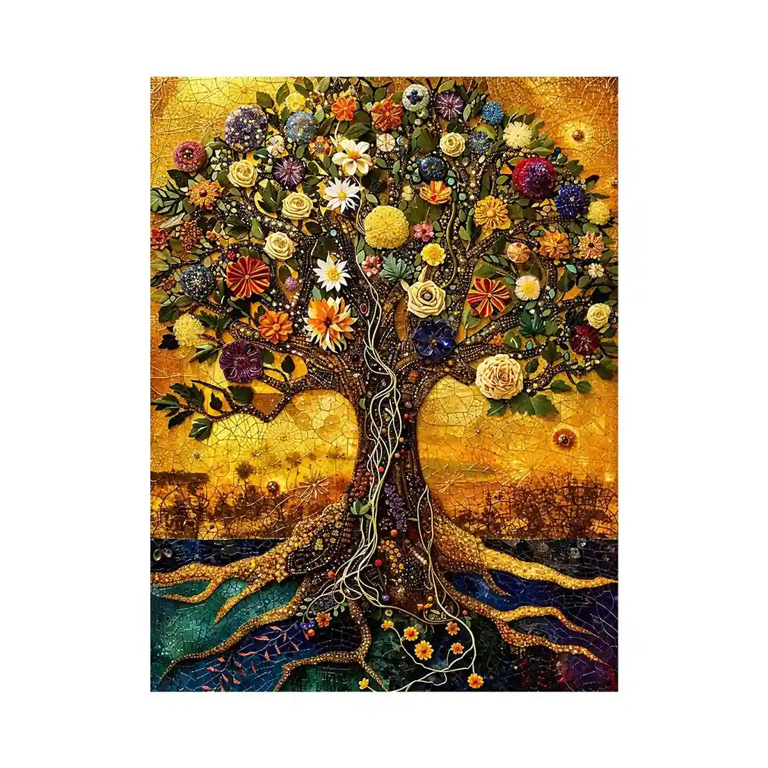 Tree of life mosaic in gold