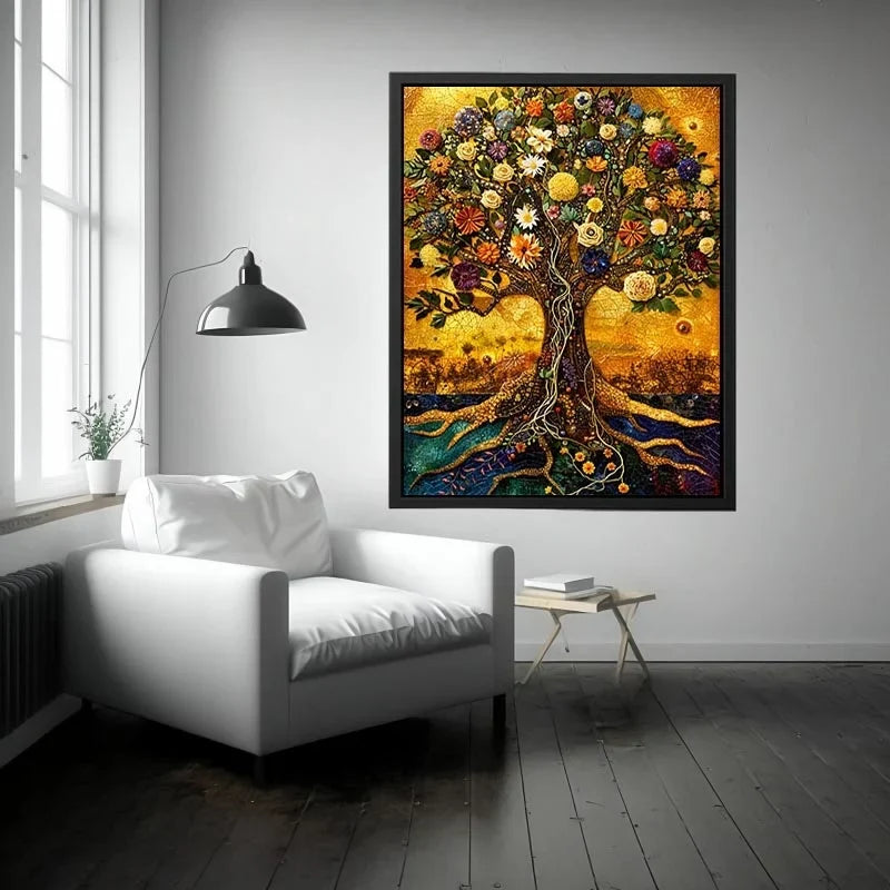 Tree of life mosaic in gold