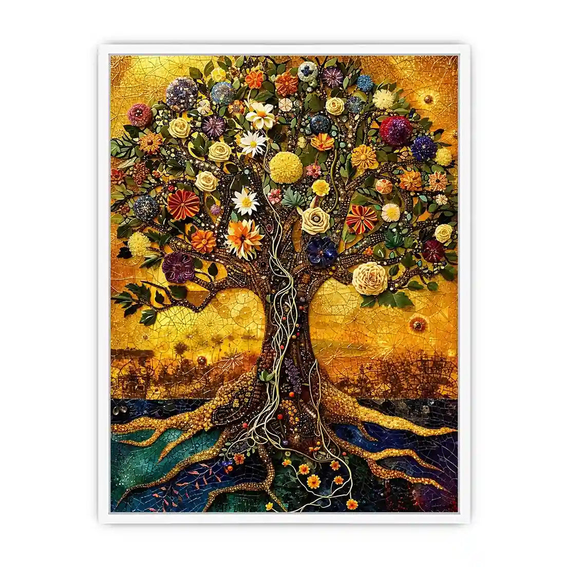Tree of life mosaic in gold