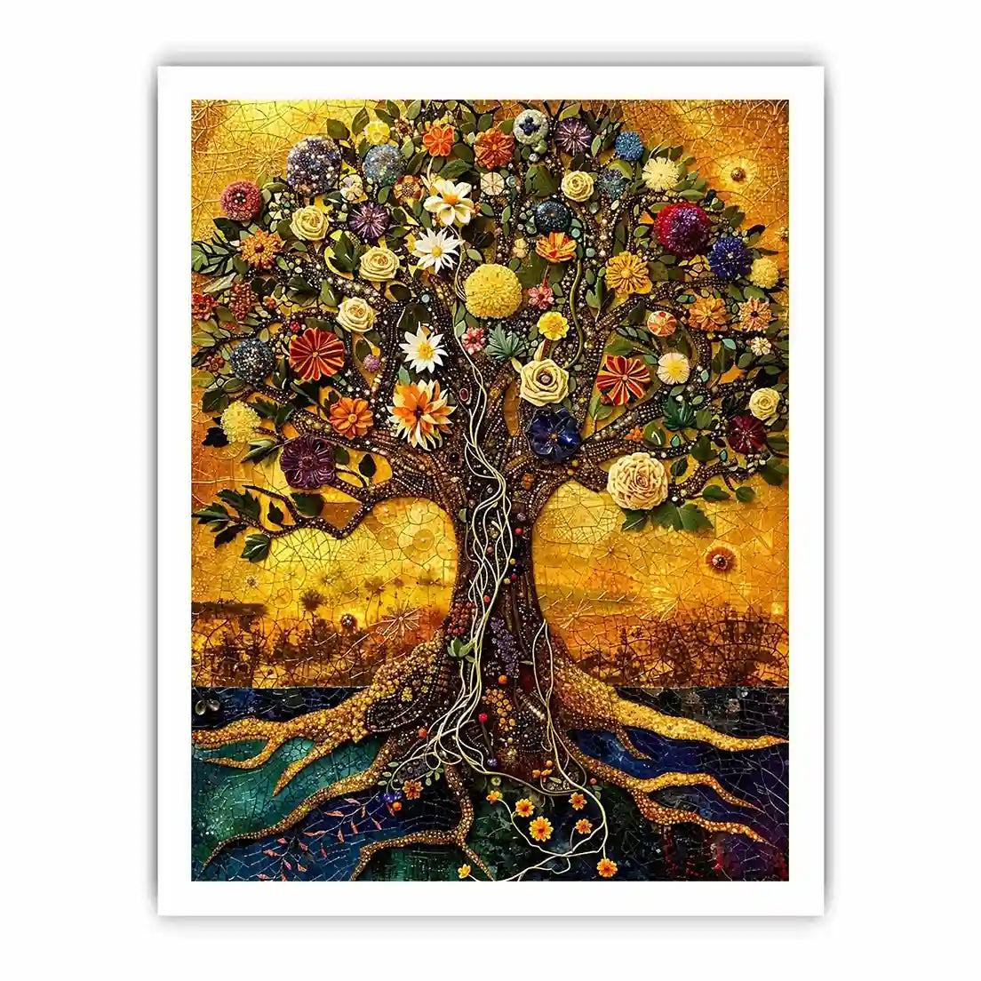 Tree of life mosaic in gold
