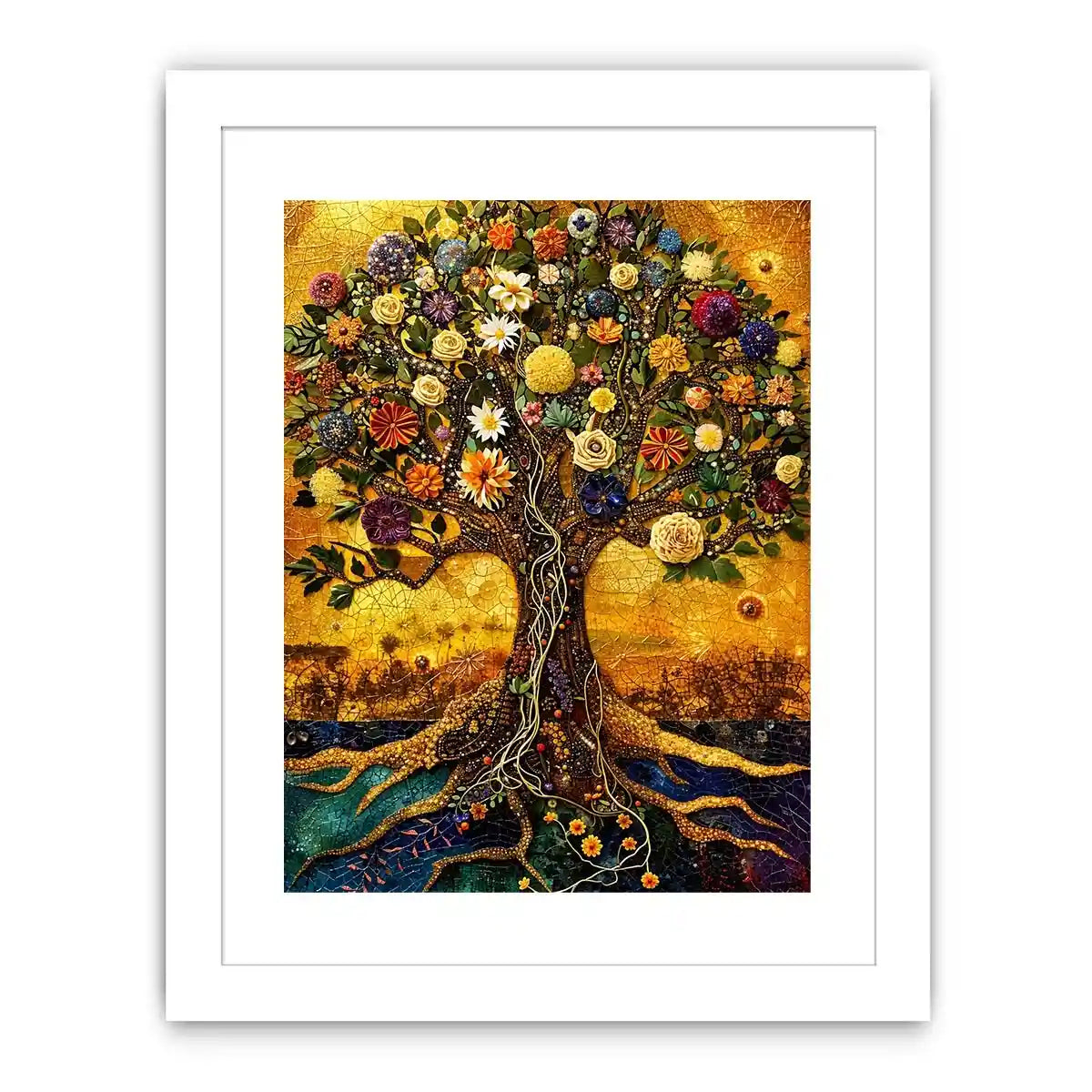 Tree of life mosaic in gold