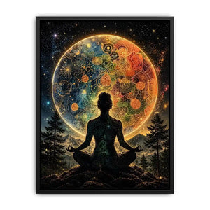 Cosmic meditation under a radiant mandala
