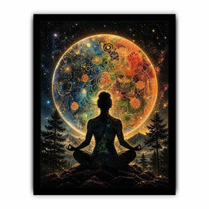 Cosmic meditation under a radiant mandala