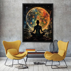 Cosmic meditation under a radiant mandala