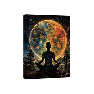 Cosmic meditation under a radiant mandala