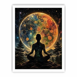 Cosmic meditation under a radiant mandala