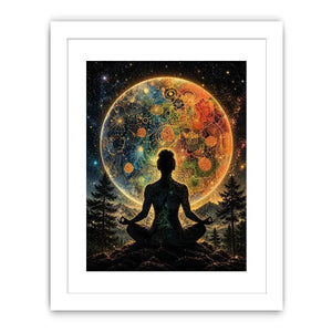 Cosmic meditation under a radiant mandala
