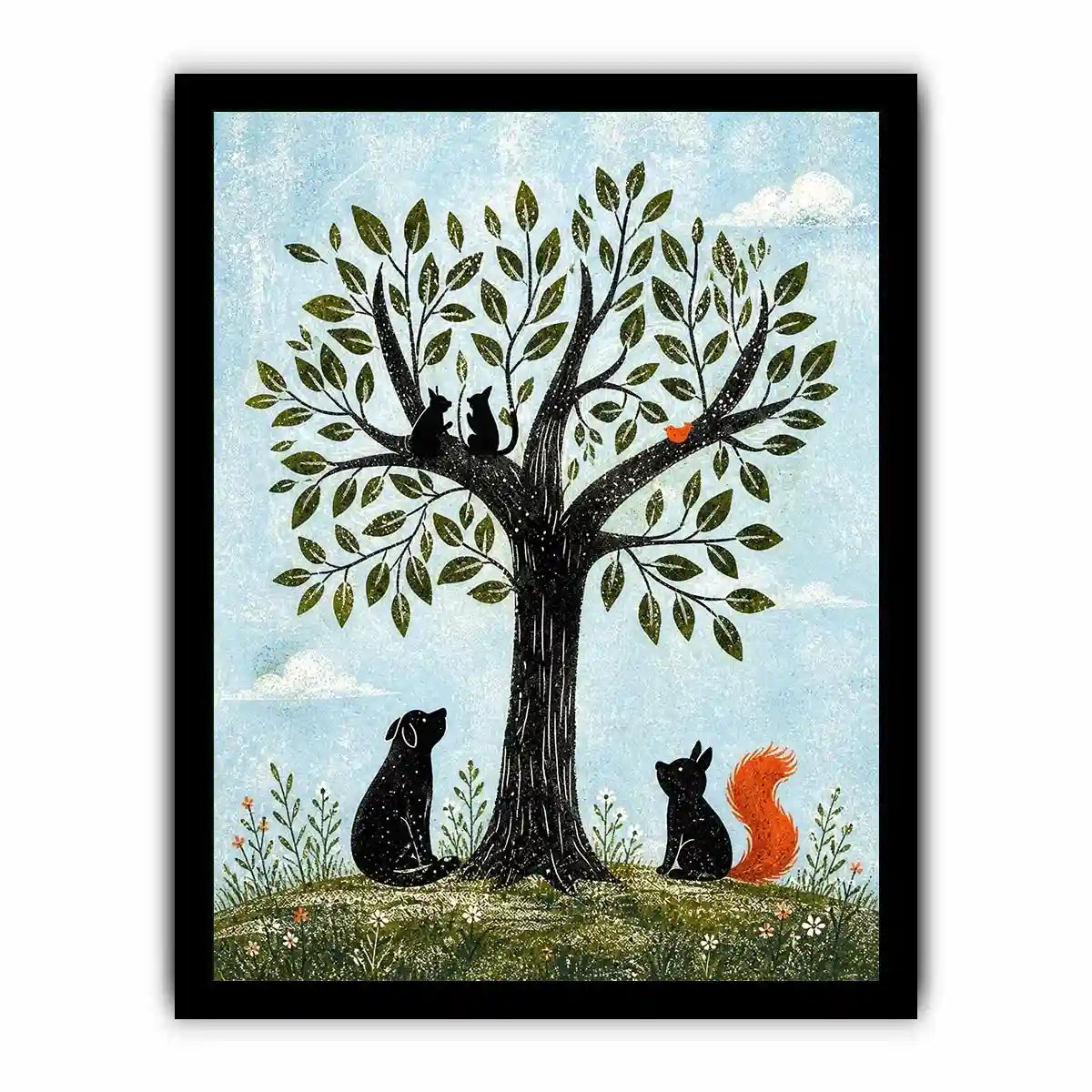 Whimsical woodland companions under a tree