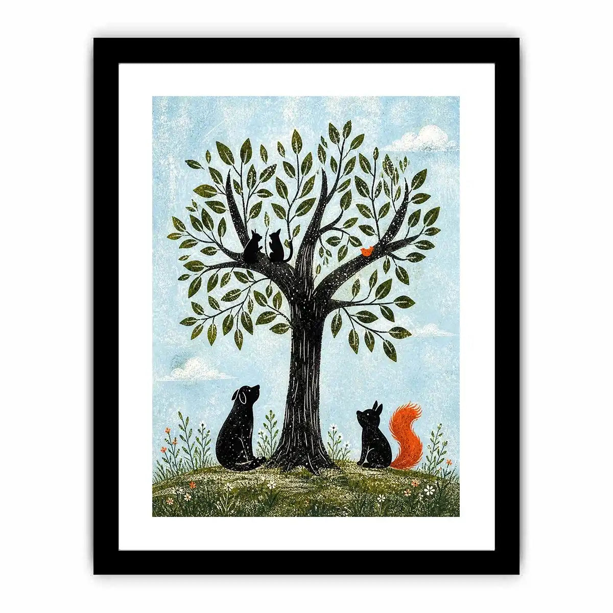 Whimsical woodland companions under a tree