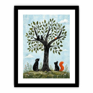 Whimsical woodland companions under a tree