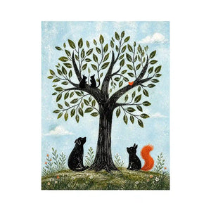 Whimsical woodland companions under a tree