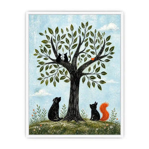 Whimsical woodland companions under a tree