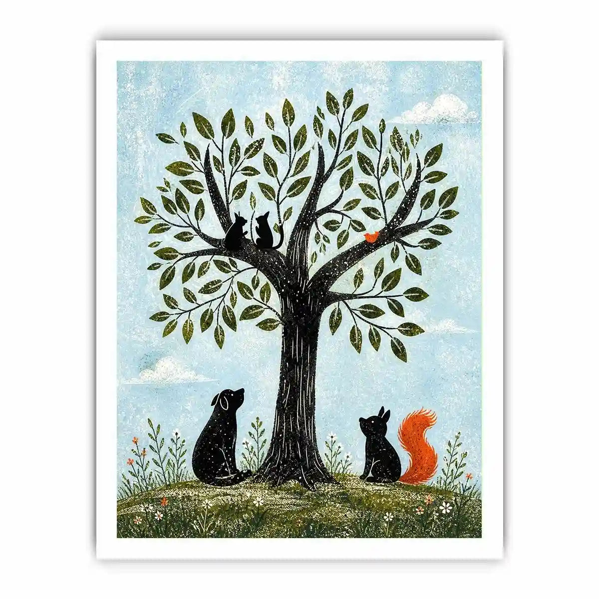 Whimsical woodland companions under a tree