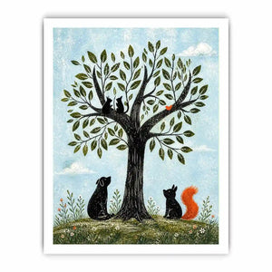 Whimsical woodland companions under a tree