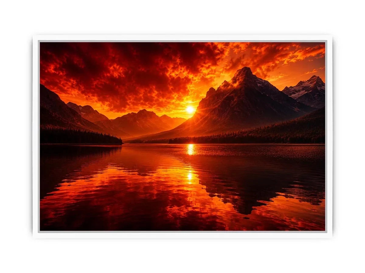 Fire in Lake Canvas Print