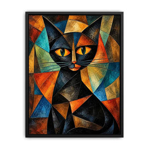 Abstract cubist black cat wall art