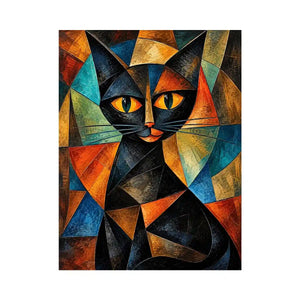 Abstract cubist black cat wall art