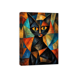 Abstract cubist black cat wall art