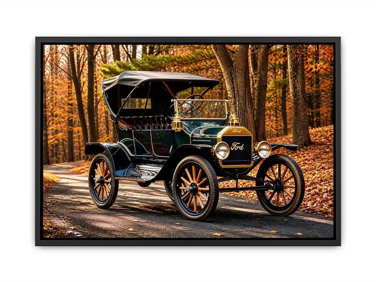 Vintage Ford in autumn forest setting