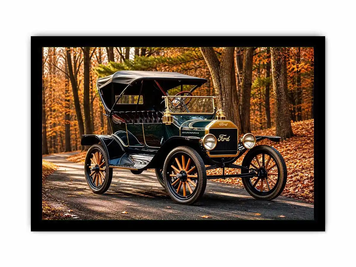 Vintage Ford in autumn forest setting