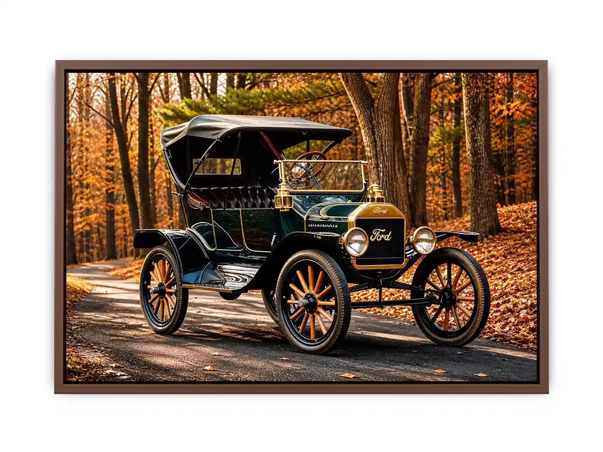Vintage Ford in autumn forest setting