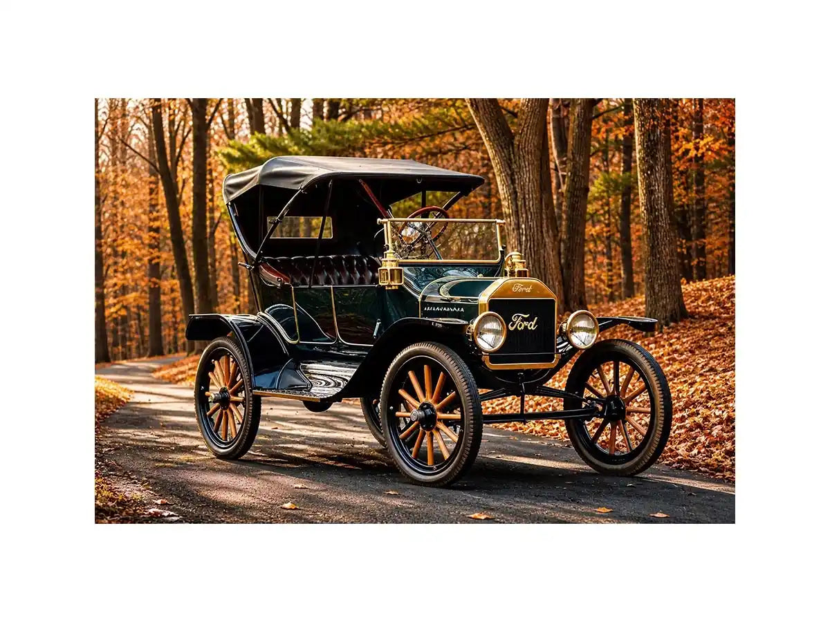 Vintage Ford in autumn forest setting