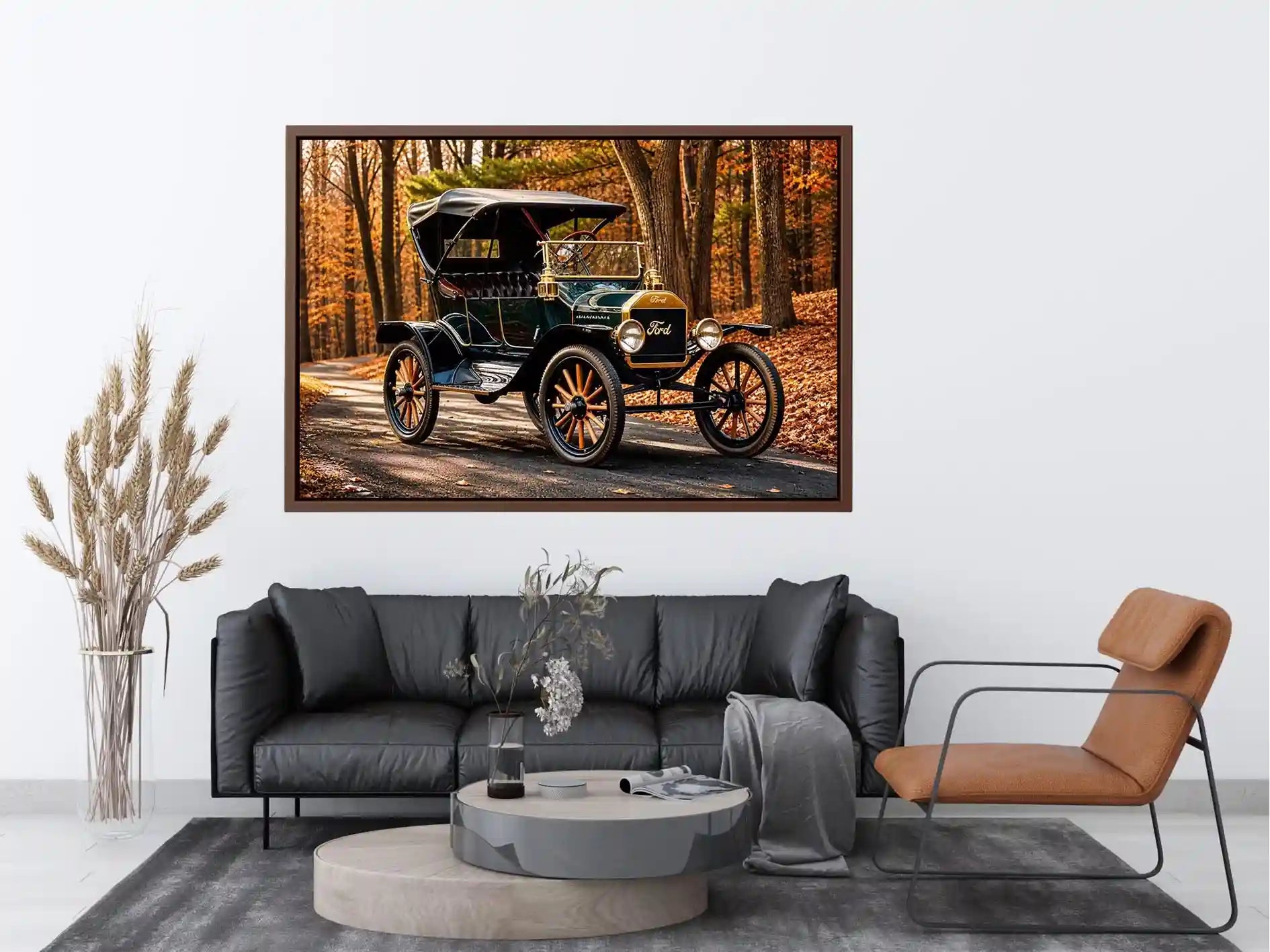 Vintage Ford in autumn forest setting