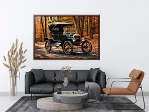 Vintage Ford in autumn forest setting