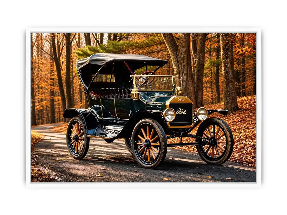 Vintage Ford in autumn forest setting