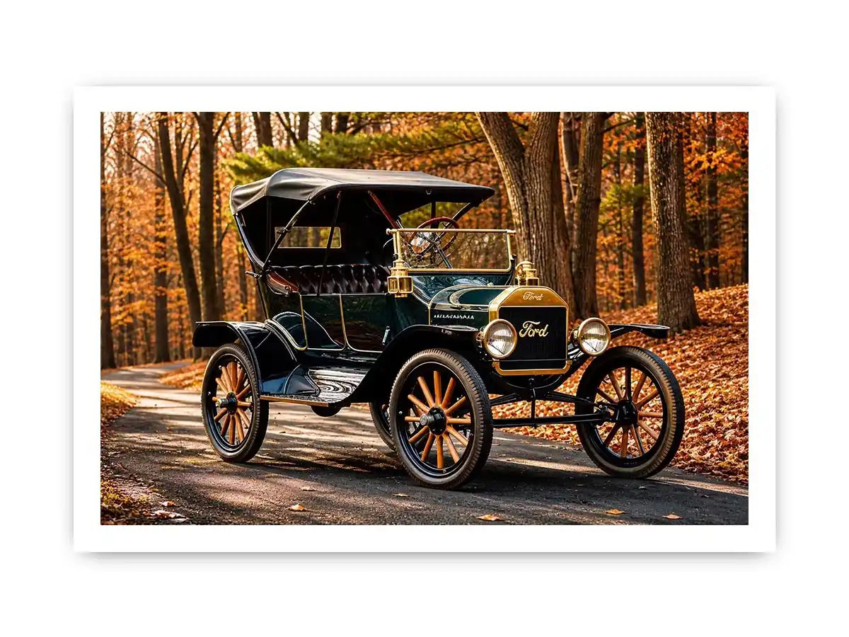 Vintage Ford in autumn forest setting