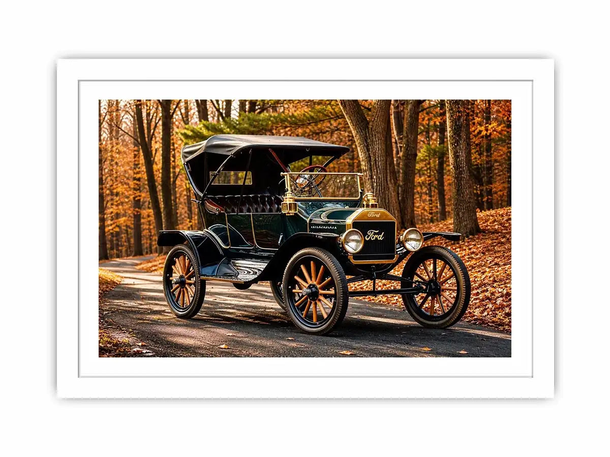 Vintage Ford in autumn forest setting